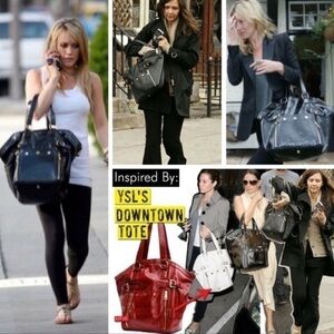 YSL Black Patent Leather Downtown Tote Bag Handbag -Yves Saint Laurent Vintage